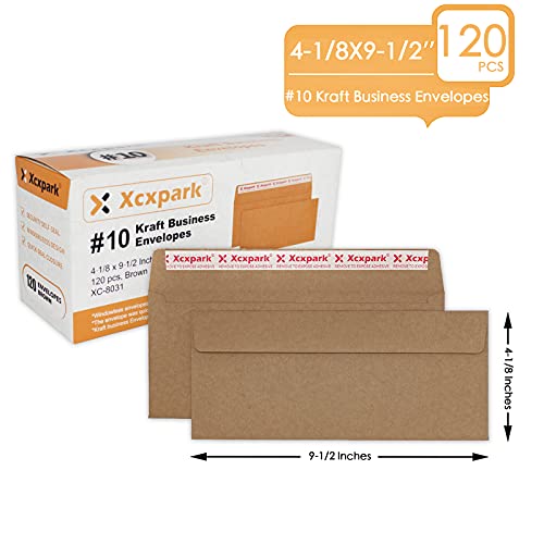 Xxcxpark 120 PCS #10 Brown Self Seal Kraft 4-1/8 x 9-1/2 inches Security Envelopes, Windowless Invisible Envelopes Super Strong Quick Seal Envelopes Security Tint Pattern Secure