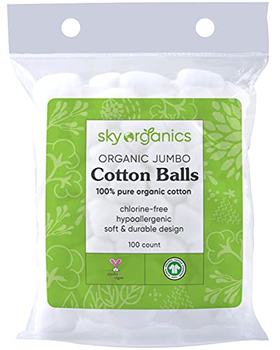 Sky Organics Organic Jumbo Cotton Balls for Sensitive Skin, 100% Pure GOTS Certified Organic for Beauty &amp; Personal Care, 300 ct.