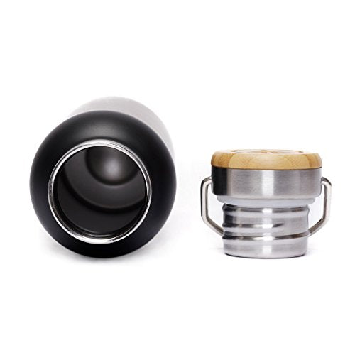 Tree Tribe Black Stainless Steel Water Bottle 20 oz - Indestructible, BPA Free, 100% Leak Proof, Eco Friendly, Double Wall Insulated Technology for Hot and Cold Drinks, Wide Mouth, Bamboo Cap