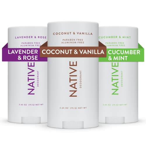 Native Deodorant | Natural Deodorant for Women and Men, Aluminum Free with Baking Soda, Probiotics, Coconut Oil and Shea Butter | Coconut & Vanilla, Lavender & Rose, Cucumber & Mint - Variety Pack of 3