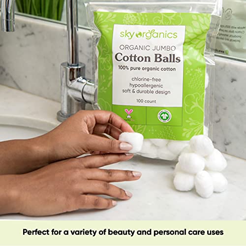 Sky Organics Organic Jumbo Cotton Balls for Sensitive Skin, 100% Pure GOTS Certified Organic for Beauty &amp; Personal Care, 300 ct.