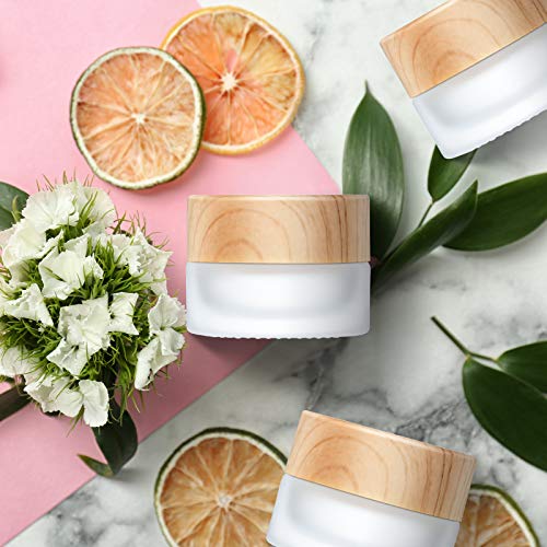 10 Piece Glass Cosmetic Sample Jars with Bamboo Wood Leakproof Lids