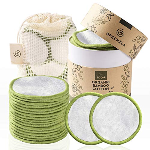 Greenzla Reusable Makeup Remover Pads (20 Pack) | 100% Organic Bamboo