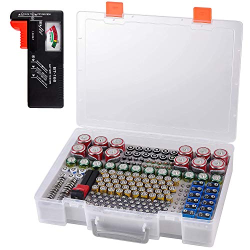 Batteries Storage Container Organizer Box Case with Tester Checker