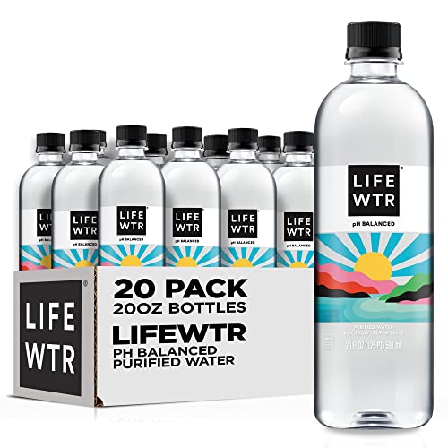 LIFEWTR Premium Purified Water, pH Balanced with Electrolytes, 100% recycled plastic bottles, 20 Fl Oz (Pack of 20), Packaging May Vary