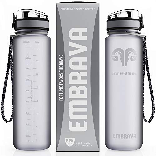 Embrava Best Sports Water Bottle - 32oz Large - Fast Flow, Flip Top Leak Proof Lid w/ One Click Open - Non-Toxic BPA Free &amp; Eco-Friendly Tritan Co-Polyester Plastic