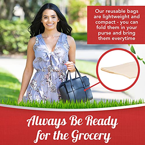 50 Pack Reusable Eco-Friendly Grocery Shopping Bags 14.5"x14"x6.6", Durable, Recyclable for Customers | Washable, Foldable, Portable (50 Pack - Reusable Bags, Cream)