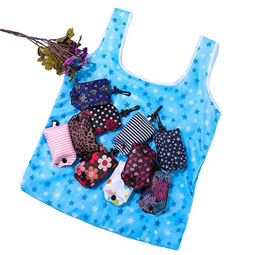 Kaxich Foldable Reusable Grocery Shopping Tote Bags, 6 Pack Eco-friendly Travel Recycle Shopping Bags Folding to fits in Pocket, Waterproof and Machine Washable