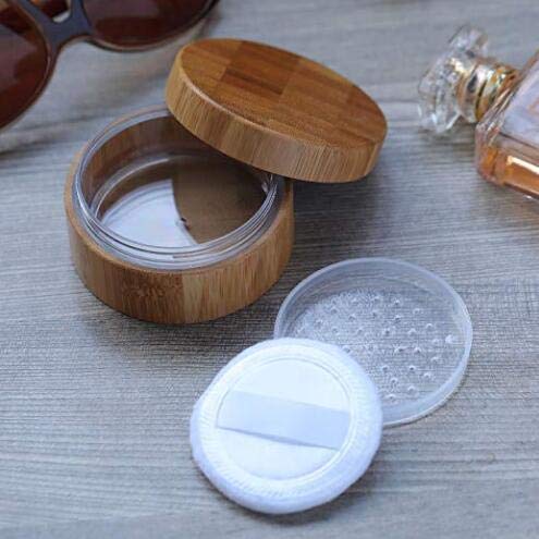 1Pcs 1OZ/30ml Empty Refillable Eco-friendly Bamboo Comestic Make-up Loose Powder Box Case Jar Pot Container Holder With Screw Lid Powder Puff And Sifter