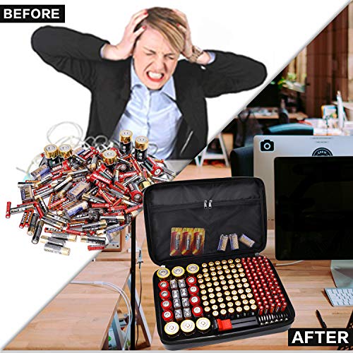 Fireproof Battery Organizer Storage Case Waterproof &amp; Explosionproof, Safe Bag Fits 210+ Batteries Case - with Tester BT-168, Carrying Container Bag Energy Batteries AA AAA C D 9V Iithium 3V Holder