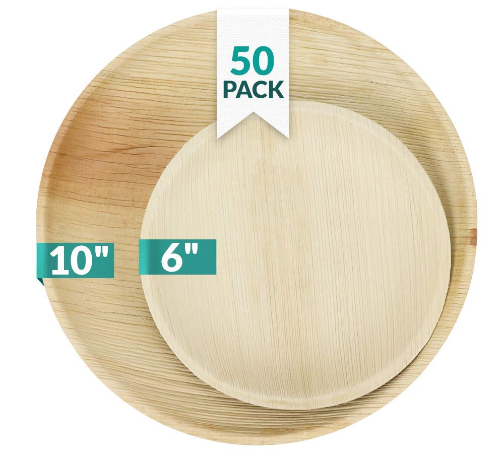 Palm Leaf Plates Set Round (50 pack) - Disposable Eco-friendly Biodegradable Compostable Dinner Plates