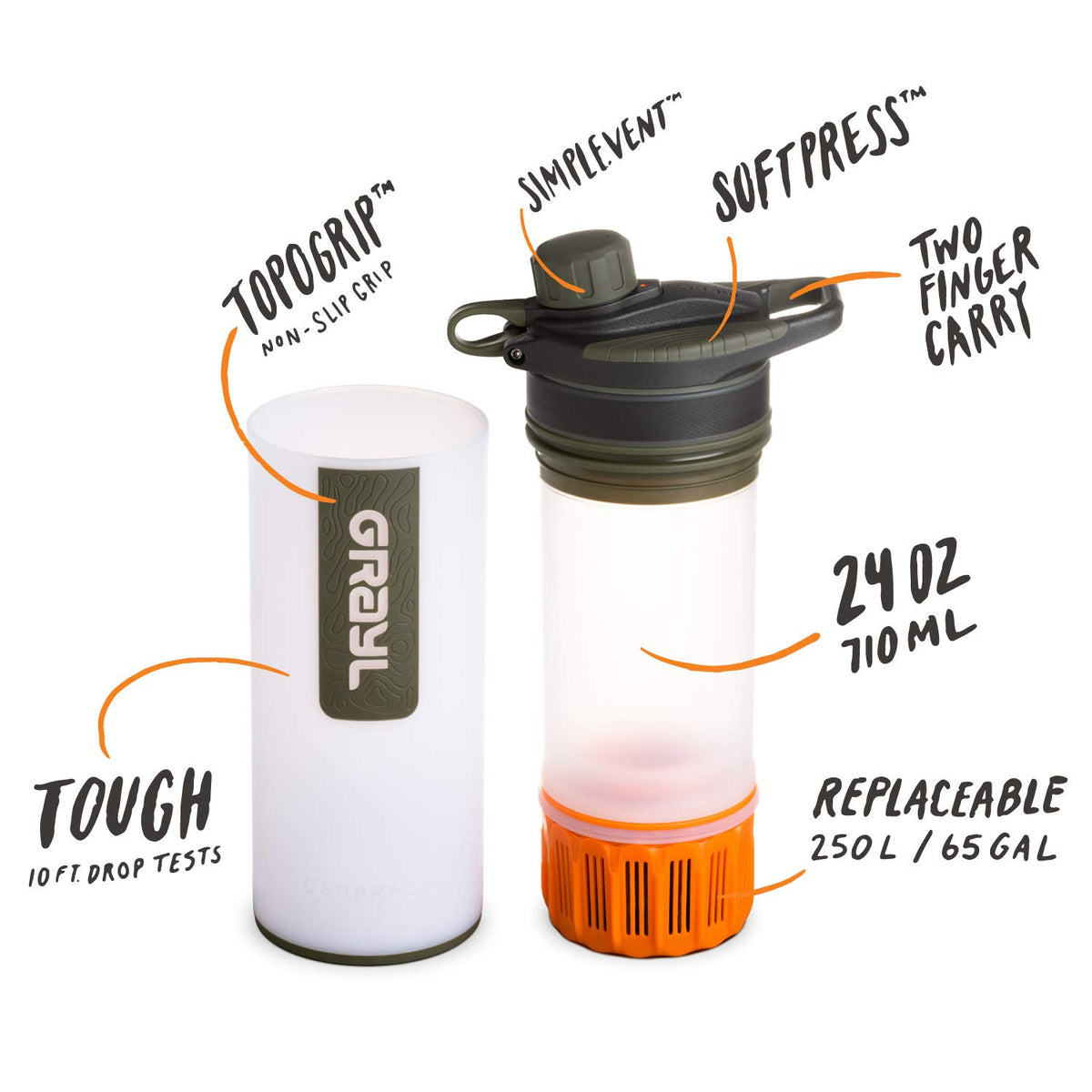 GRAYL Geopress 24 oz Water Purifier for Global Travel, Backpacking, Hiking, and Survival