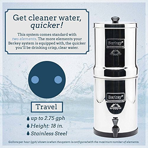 TRAVEL BERKEY WATER FILTER WITH 2 BLACK BERKEY FILTERS AND 2 PF2 FLUORIDE FILTERS