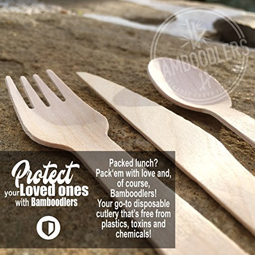 BAMBOODLERS Eco-Friendly Disposable Wooden Cutlery Set
