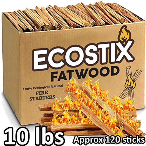 EasyGoProducts Approx. 120 Eco-Stix Fatwood Fire Starter Kindling Firewood Sticks – 100% Organic – Firestarter for Wood Stoves, Fireplaces, Campfires, Bonfires, 10 Lbs