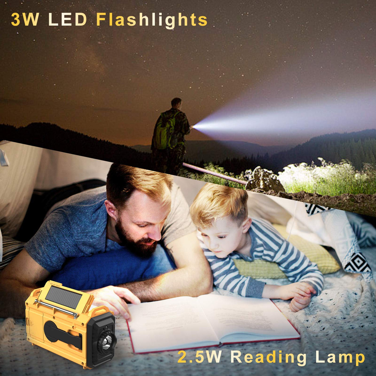 Weather Radio Raynic Solar Hand Crank Emergency Radio 5 Ways Powered AM/FM/SW/NOAA Weather Alert Portable Radio with Flashlight, Reading Lamp, Cellphone Charger and SOS Alarm (Yellow)