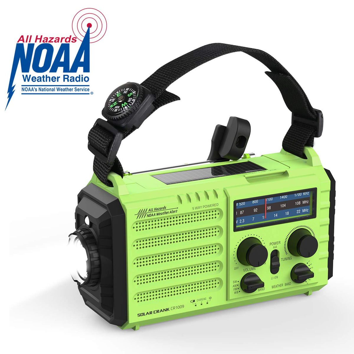 OnLyee Hand Crank Radio, Emergency Weather Solar Portable Radio 5-Way Power Sources AM/FM/SW/NOAA Weather Radio with LED Flashlight, Reading Lamp, 2000mAh Power Bank USB Phone Charger, SOS Alarm and