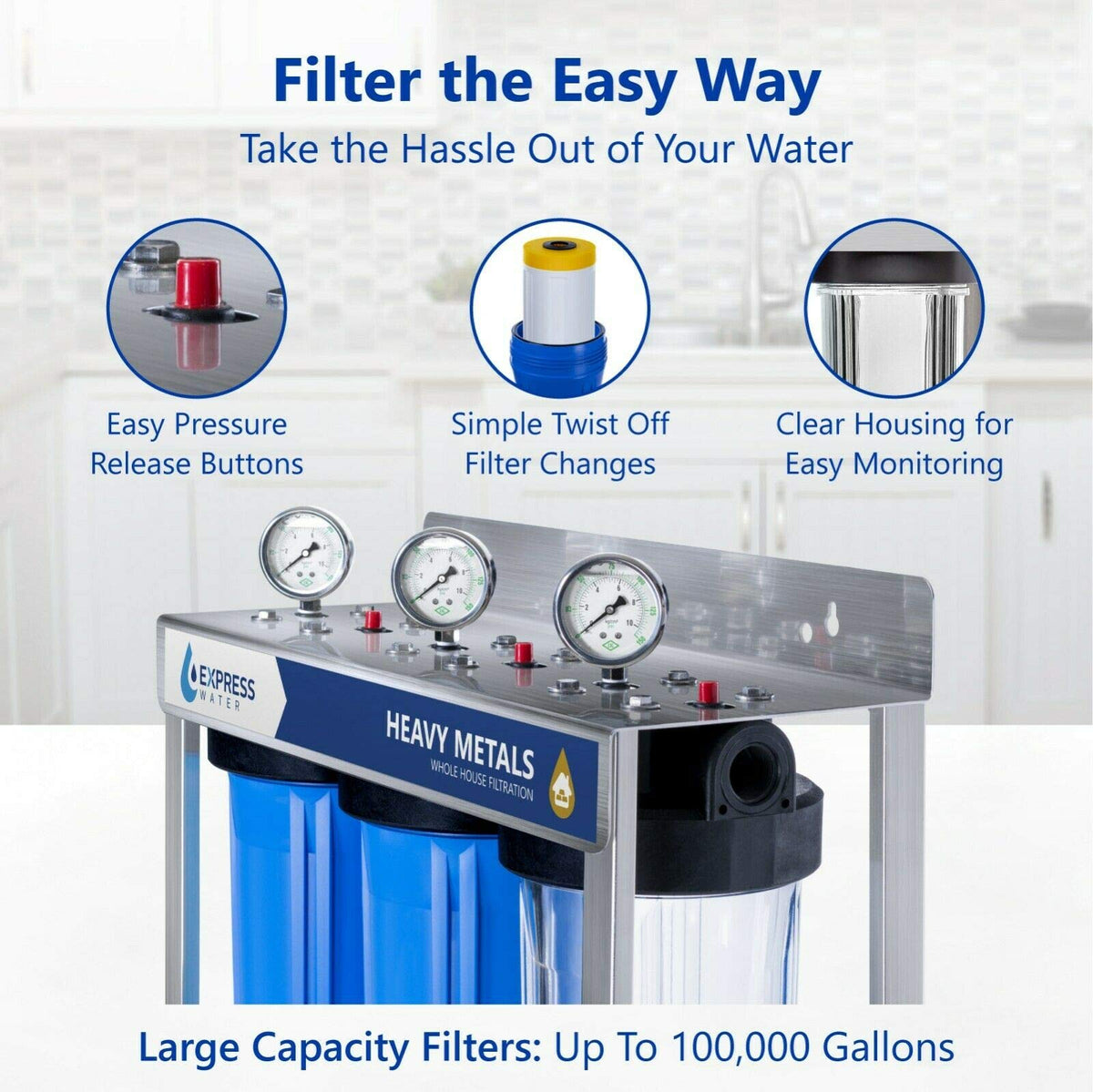 Express Water Heavy Metal Whole House Water Filter - 3 Stage Home Water Filtration System
