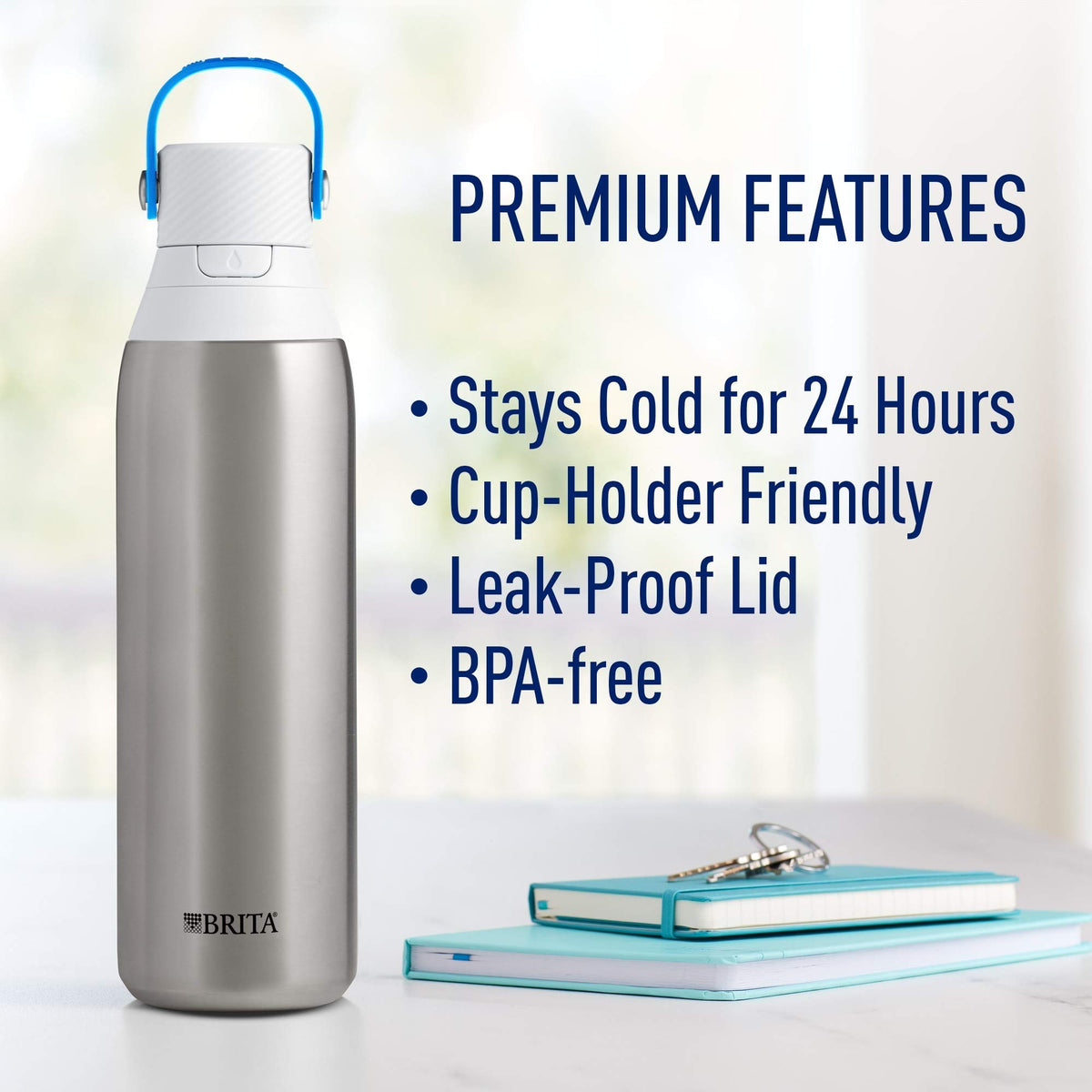 Brita 20 Ounce Premium Filtering Water Bottle with Filter BPA Free - Stainless Steel