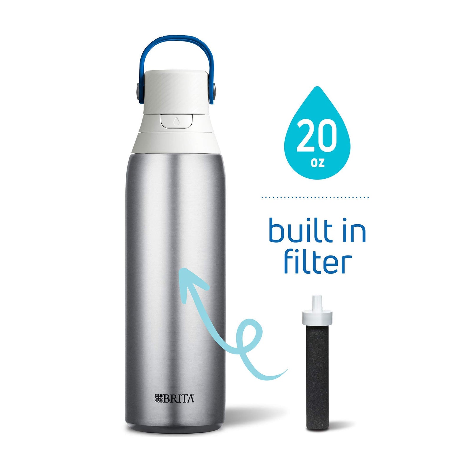 Brita 20 Ounce Premium Filtering Water Bottle with Filter BPA Free - Stainless Steel
