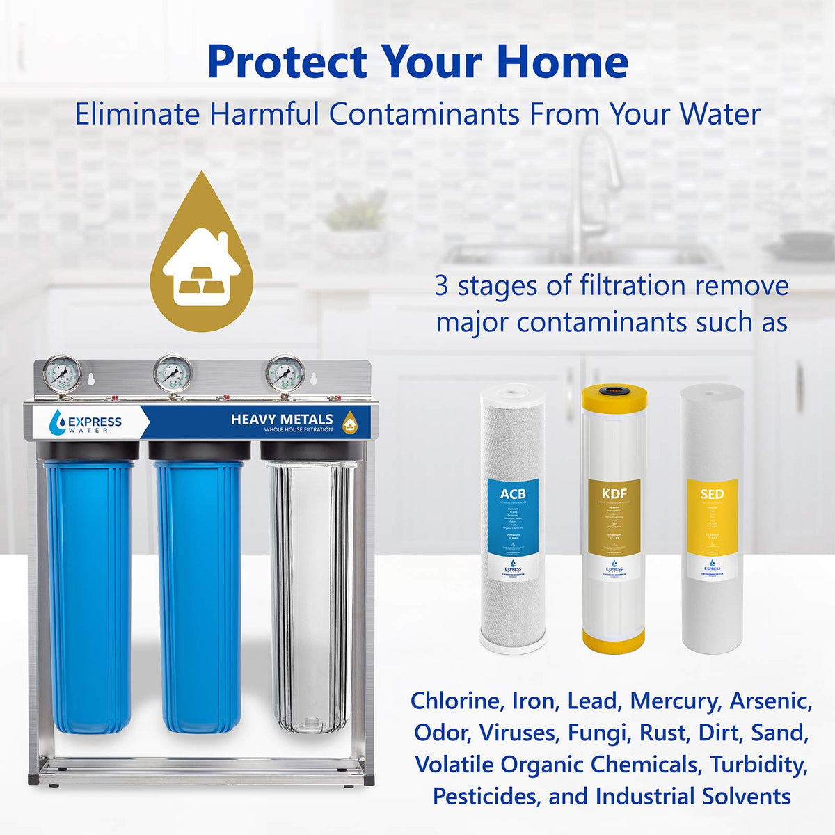 Express Water Heavy Metal Whole House Water Filter - 3 Stage Home Water Filtration System