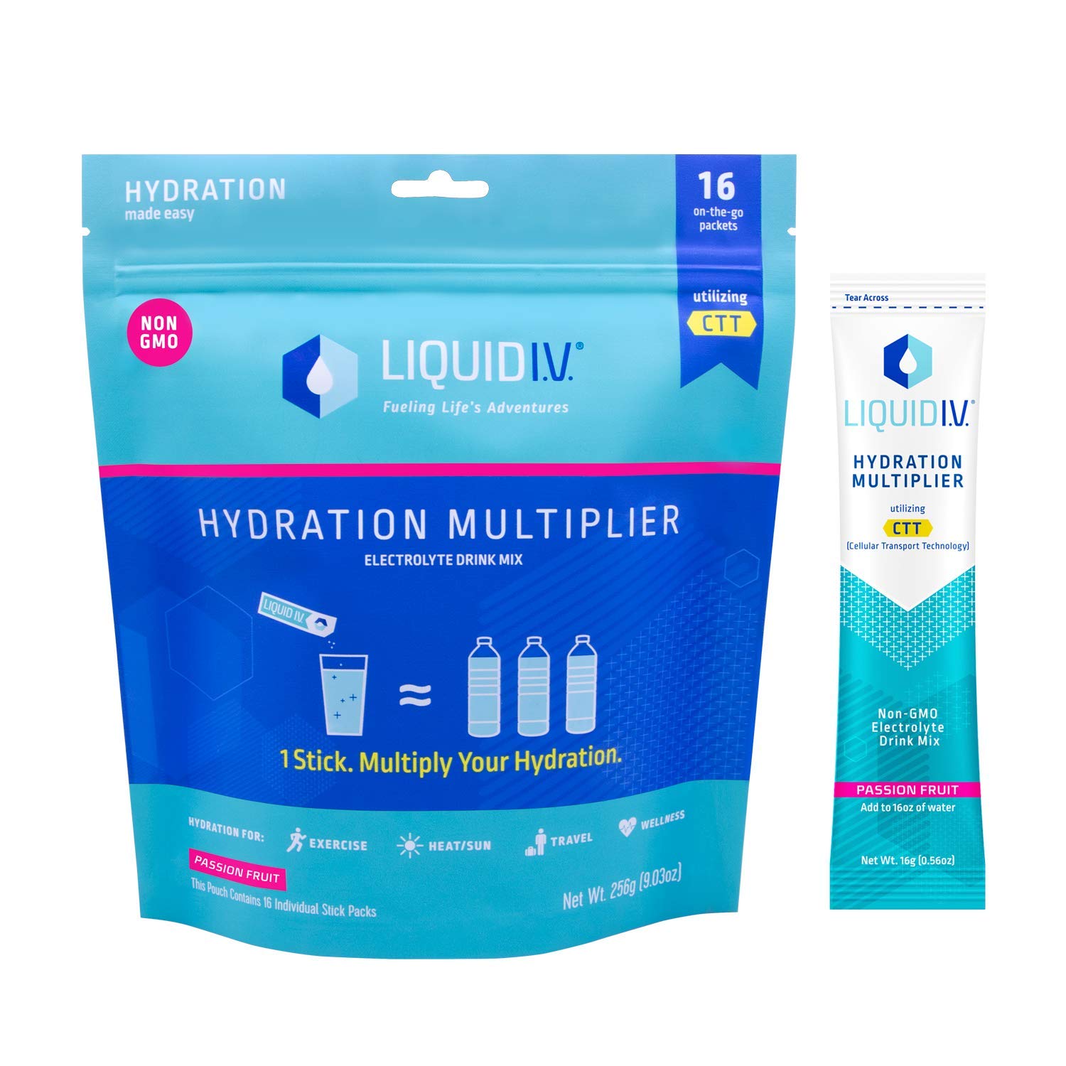 Liquid I.V. Hydration Multiplier, Electrolyte Powder, Easy Open Packets, Supplement Drink Mix (Passion Fruit) (16)