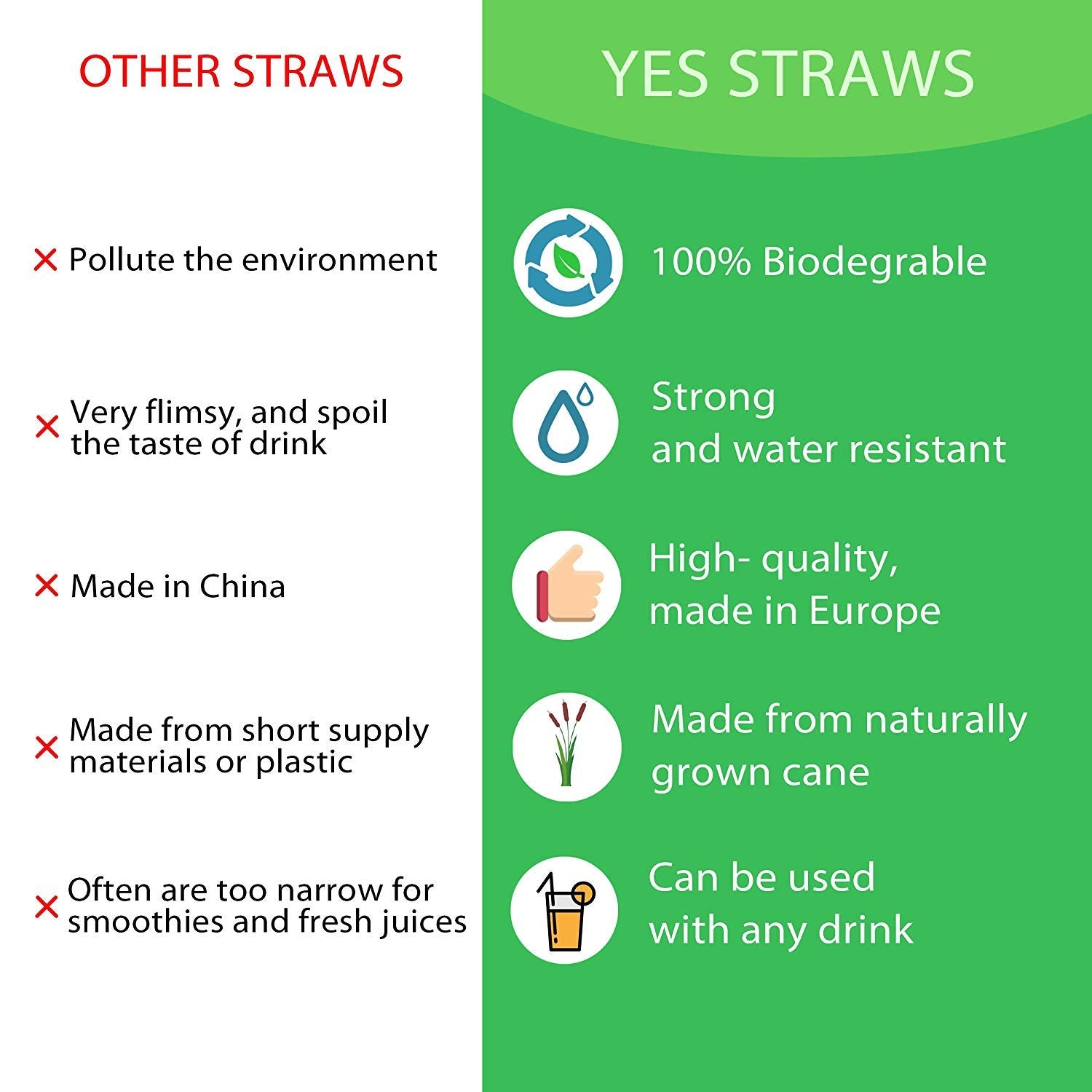 Biodegradable Straws (50 pack) - 100% Natural Compostable Eco Friendly -  Clean Water Mill