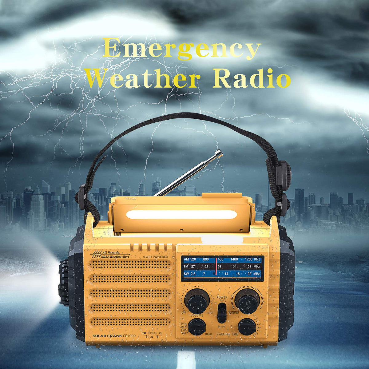 Weather Radio Raynic Solar Hand Crank Emergency Radio 5 Ways Powered AM/FM/SW/NOAA Weather Alert Portable Radio with Flashlight, Reading Lamp, Cellphone Charger and SOS Alarm (Yellow)