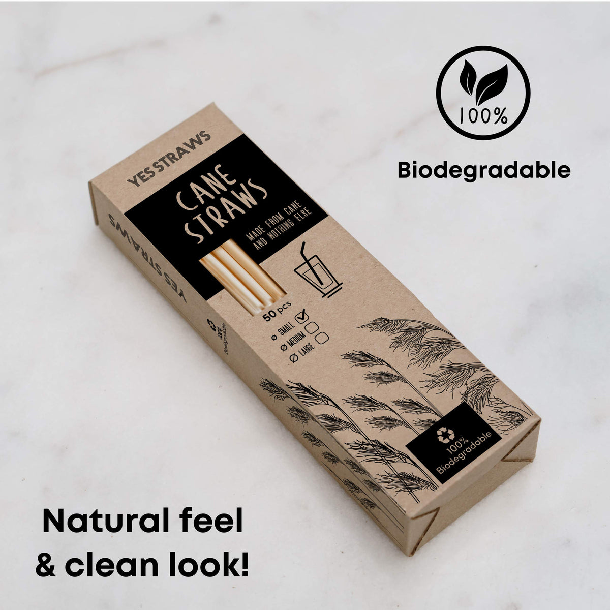 Biodegradable Straws (50 pack) - 100% Natural Compostable Eco Friendly Drinking Straws - Medium diameter