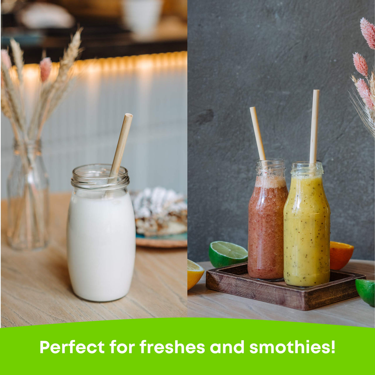 Biodegradable Straws (50 pack) - 100% Natural Compostable Eco Friendly Drinking Straws - Medium diameter