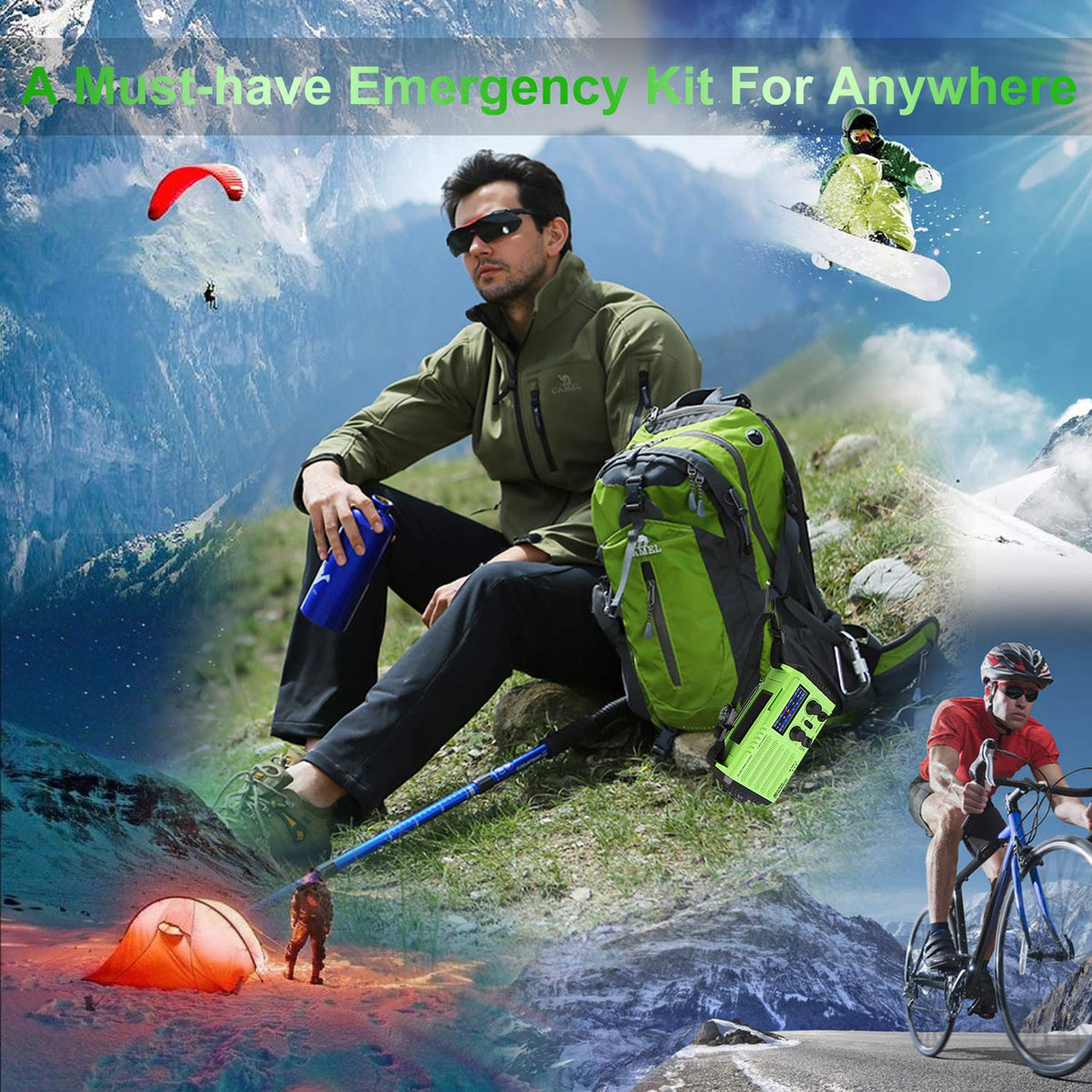 OnLyee Hand Crank Radio, Emergency Weather Solar Portable Radio 5-Way Power Sources AM/FM/SW/NOAA Weather Radio with LED Flashlight, Reading Lamp, 2000mAh Power Bank USB Phone Charger, SOS Alarm and