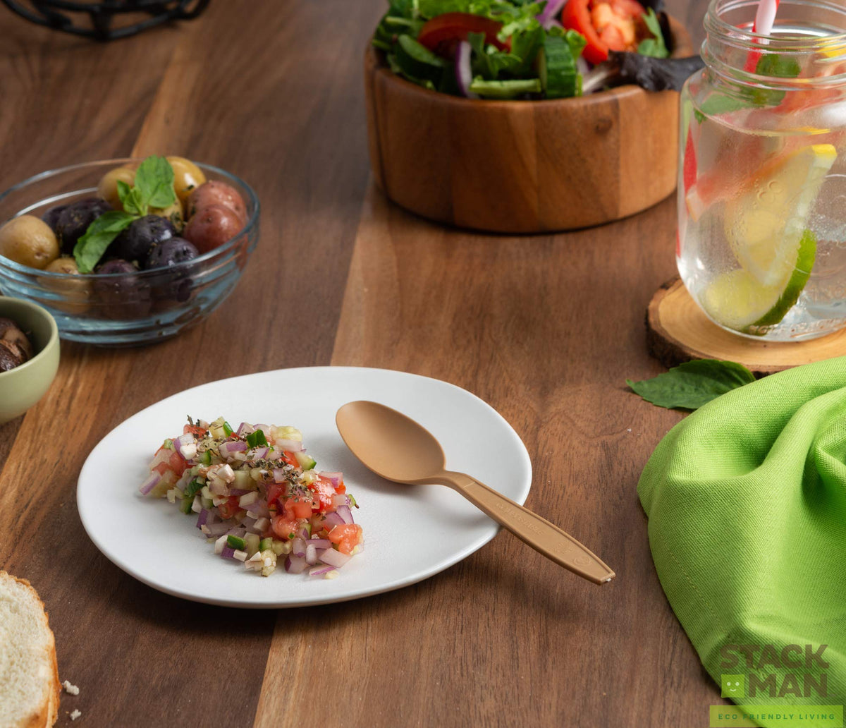 Stack Man Disposable Cutlery Set [360 Pack] 100% Compostable Plastic Silverware