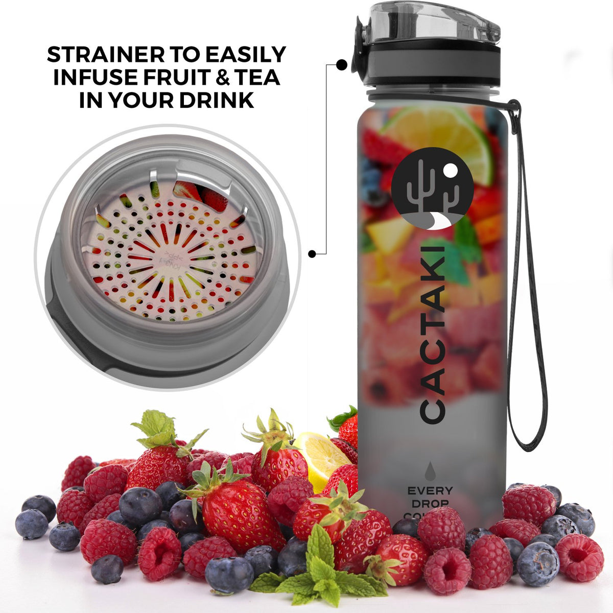 Cactaki BPA Free Sports Water Bottle with Time Marker