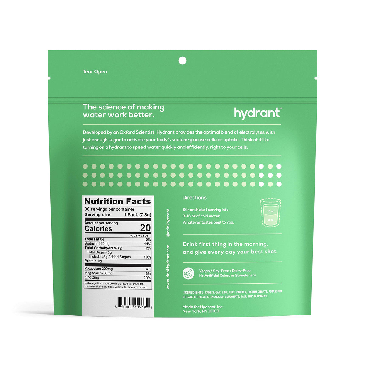 Hydrant Lime Rapid Hydration Mix Version 2 | Electrolyte Powder | Dehydration Recovery Drink - 30pk