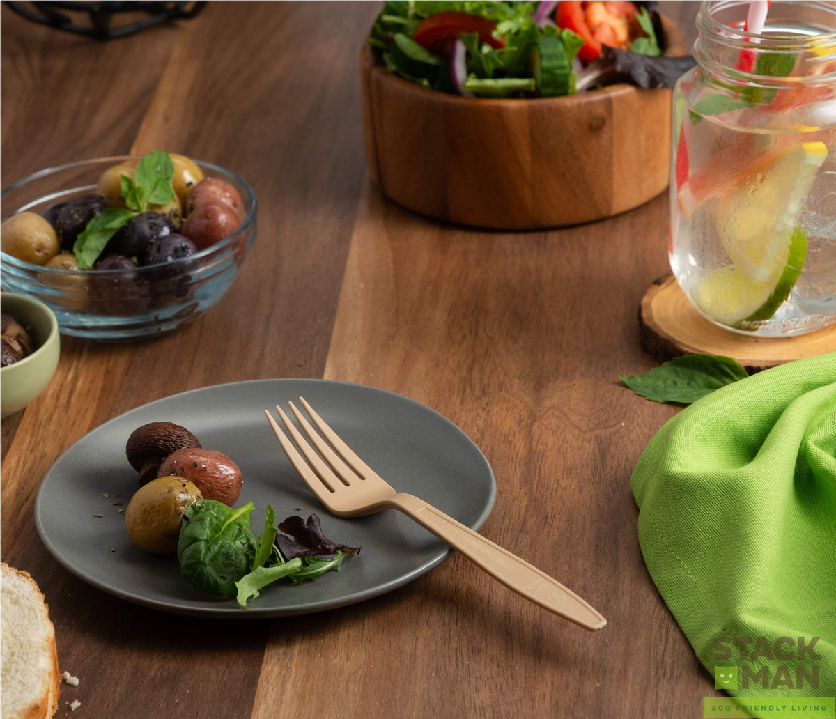 Stack Man Disposable Cutlery Set [360 Pack] 100% Compostable Plastic Silverware