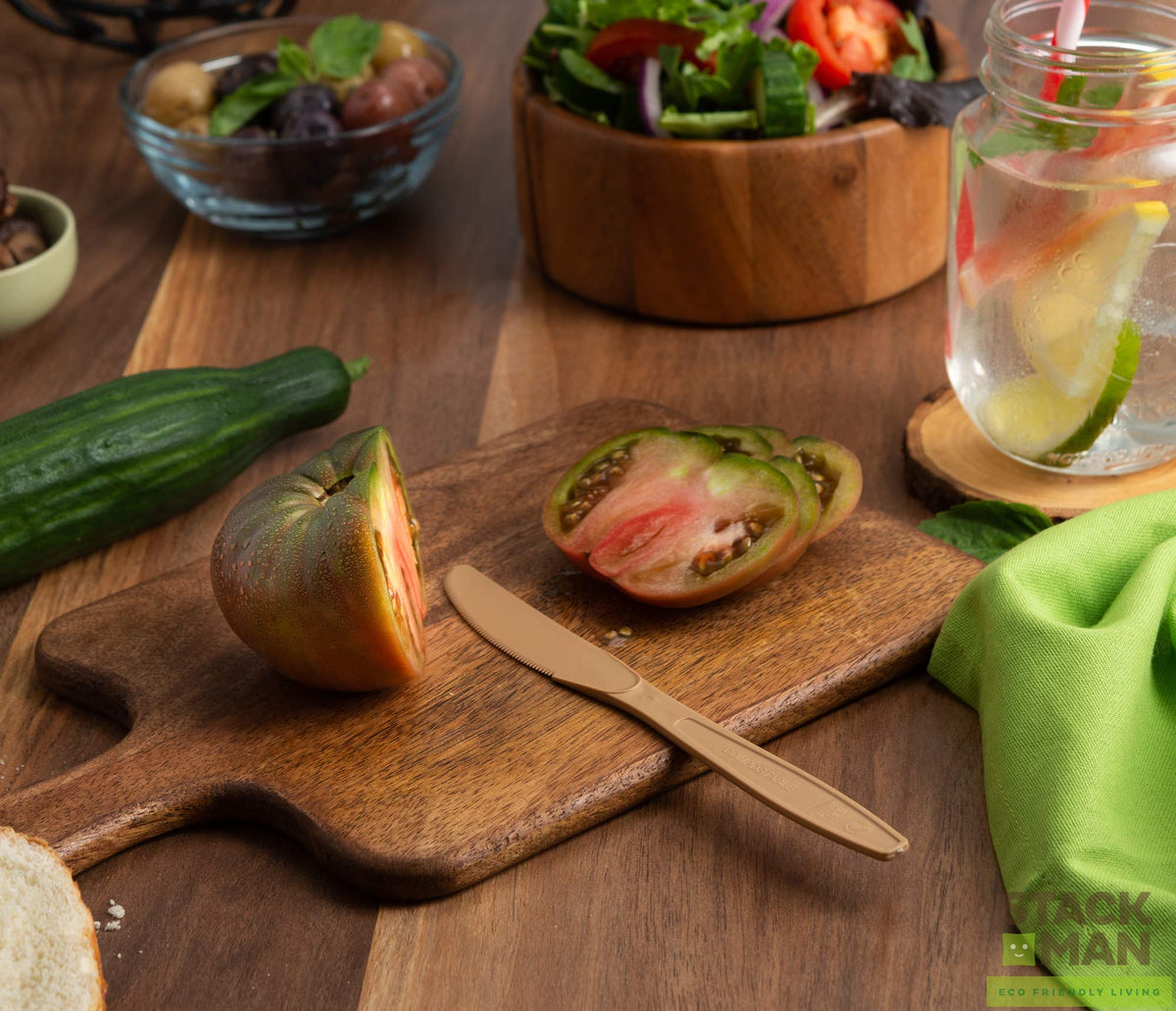 Stack Man Disposable Cutlery Set [360 Pack] 100% Compostable Plastic Silverware