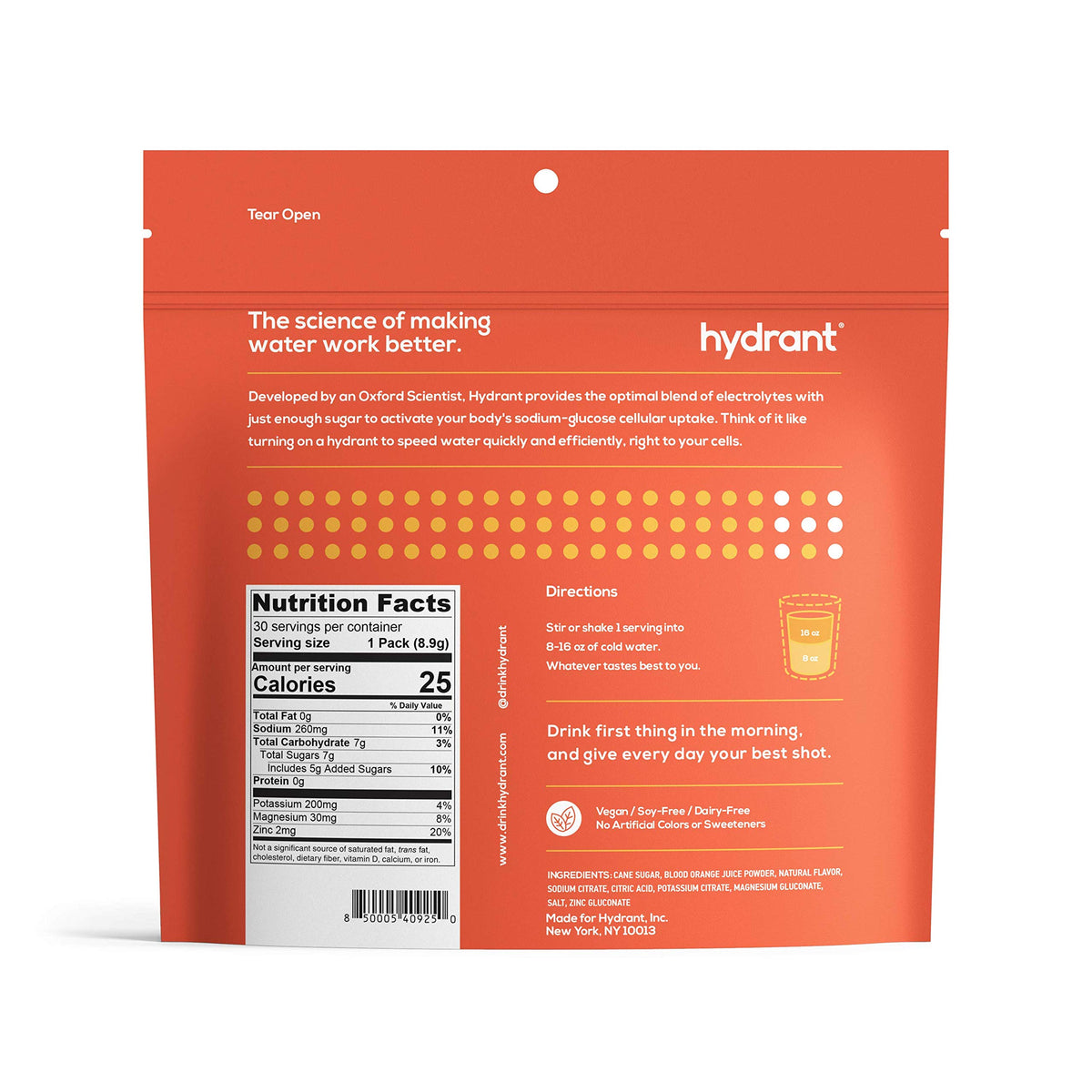 Hydrant Blood Orange Rapid Hydration Mix Version 2 | Electrolyte Powder | Dehydration Recovery Drink Blend 30pk